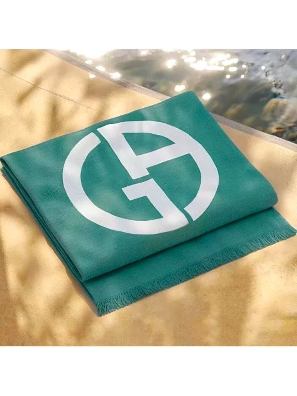 Giorgio Armani Beauty Beach Towel Teal Monogram New Authentic